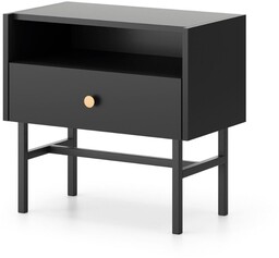 Szafka nocna czarna Diva, stolik nocny, czarny mat, z szufladą i półką
