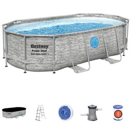 Basen owalny ze stelażem Steel Pro MAX 427 x 250 x 100 cm imitacja rattanu Bestway