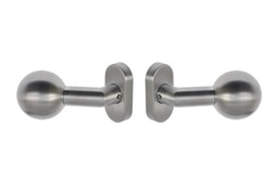 Gałko-gałka obustronnie obrotowa odgięta 262 OV na szyldzie owalnym, trzpień 8mm, rozstaw śrub 50 mm, stal nierdzewna (komplet)