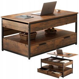 Ława Stolik Drewniany Kawowy Loft Rozkładany Szuflady Salonu Stół 100 CM