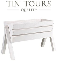 BIAŁY KWIETNIK NA NÓŻKACH / DREWNIANA SKRZYNKA NA KWIATY 40/46x18/21x15/28 cm