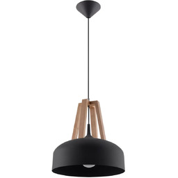 Lampa wisząca CASCO czarna/naturalne drewno SL.0390 - Sollux