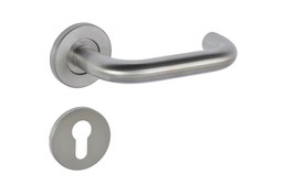 Klamka obiektowa drzwiowa HAFELE Startec PDH 4170 w klasie 4 z szyldem WB, rozeta okrągła, trzpień 8 mm, stal nierdzewna (atest ppoż.) (komplet)