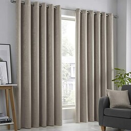 Fusion Naturalne beżowe zasłony szer. 117 x dł. 228 cm - kremowe zasłony na przelotkach - taupe zasłony do sypialni/salonu - neutralna zasłona na drzwi, zasłony termiczne/obróbka okna, kolekcja Strata