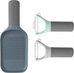 BergHoff Leo 3950295 zestaw obieraczki i tarki (zestaw przyborów kuchennych, obieraczka do warzyw z ząbkowaną obieraczką, tarka wielofunkcyjna/tarka kuchenna, ze stali nierdzewnej, ostre ostrza)