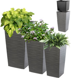 Donice na kwiaty z wkładem Tuluza dłuto 19 cm + 25 cm + 30 cm, grafit