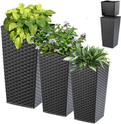 Donice na kwiaty z wkładem Pesaro rattan 25 cm + 30 cm + 35 cm, grafit