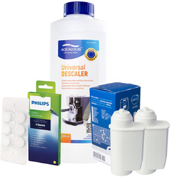 Zestaw Philips - Filtr Philips Intenza+ CA6702 2szt, Uniwersalny Odkamieniacz 500ml, Philips CA6704/10 Tabletki Czyszczące