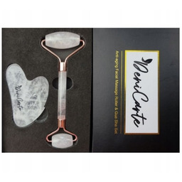 Masażer Do Twarzy Kamienny Roller Kwarcowy Biały Zestaw Z Płytką Gua Sha Z Białego Kwarcu