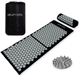 Długa Akumata - polska mata do akupresury z poduszką - czarno-szara