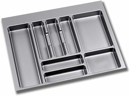 Emuca - Organizer sztućców, organizer do szuflady kuchennej, tacka na sztućce, 8 przegródek, moduł 70 cm, plastik, szary