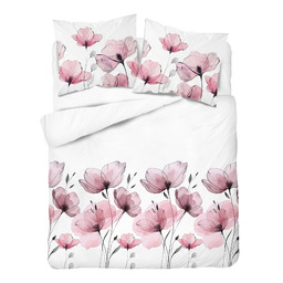 Detexpol Pościel bawełniana biała w akwarelowe kwiaty różowe 160x200 kolekcja Naturalis wzór 5496 B