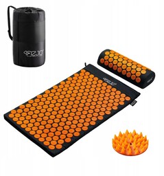 Mata do akupresury z poduszką klasyczna 4FIZJO 68x42 czarno pomarańczowa