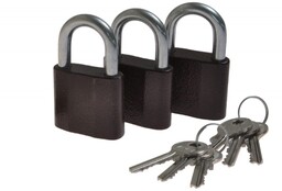 Komplet 3 kłódek bębenkowych żeliwnych KS50, 6 kluczy BLISTER