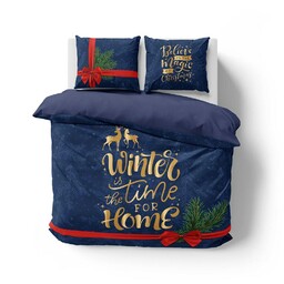 Detexpol Pościel świąteczna 160x200 4263 A granatowa czerwona kokarda bawełniana Holland Święta 2022