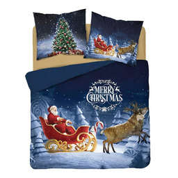 Detexpol Pościel świąteczna 160x200 4267 A Merry Christmas Mikołaj w saniach granatowa bawełniana Holland Święta 2022