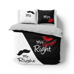 Detexpol Pościel bawełniana 160x200 Mr Mrs biała czarna usta wąsy 4101 A 2 poszewki 70x80 Holland 129