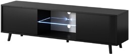 Szafka RTV Luna 01 LED Czarna 140 cm, pod telewizor, z oświetleniem LED, połyskująca, otwór na kable