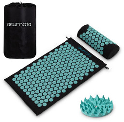 Akumata - polska mata do akupresury z poduszką - czarno-miętowa