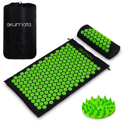 Akumata - polska mata do akupresury z poduszką - czarno-zielona