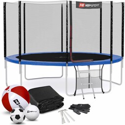 Hop-Sport Trampolina 12ft (366cm) niebieska z siatką zewnętrzną