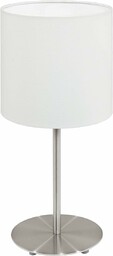 EGLO Lampa stołowa Pasteri, 1-punktowa tekstylna lampa stołowa, lampka nocna ze stali i tkaniny, kolor: nikiel matowy, biały, oprawa: E14, w zestawie przełącznik, wys.: 27,5 cm