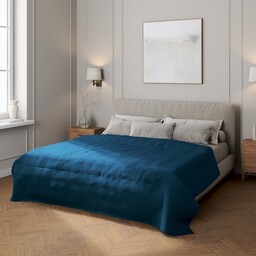 Narzuta pikowana w kratę, ocean blue (morski niebieski), Cotton Panama
