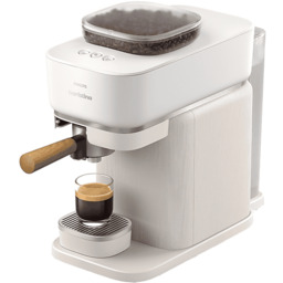 Ekspres kolbowy PHILIPS Baristina BAR302/20 z młynkiem biały drewniana kolba