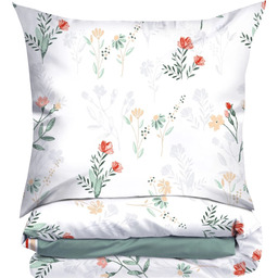 Pościel bawełniana premium Bielbaw biało-zielona w kwiaty PFX-48