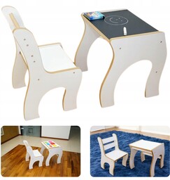 Stolik z krzesełkiem dla dzieci zestaw Montessori z tablicą Puzzle