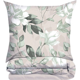 Pościel bawełniana premium Bielbaw beżowa w zielone kwiaty PFX-50