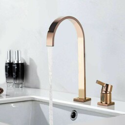 Dwuotworowa bateria umywalek nablatowych w kolorze miedzi/różowe złoto