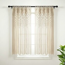 Lush Decor Boho makrama teksturowana bawełniana zasłona okienna, pojedynczy panel, 101 cm szer. x 160 cm dł., neutralna - zasłona do drzwi, ścianka działowa, dekoracja ślubna lub ścienna, zasłona