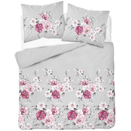 Pościel z satyny bawełnianej w kwiaty na szarym tle SJB-392