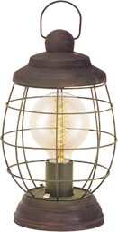 EGLO Lampa stołowa Bampton, 1-punktowa lampa stołowa industrialna, vintage, retro, lampka nocna, drewniana i stalowa w kolorze brązowej patyny, latarnia z przełącznikiem, oprawa E27
