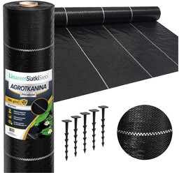 Agrotkanina 135G 1,1x50m Premium UV3% Agrowłóknina czarna gruba mata +kołki
