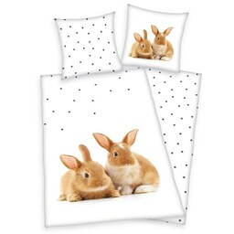 Herding Pościel bawełniana 140x200 Króliki biała beżowa poszewka 70x90 H23