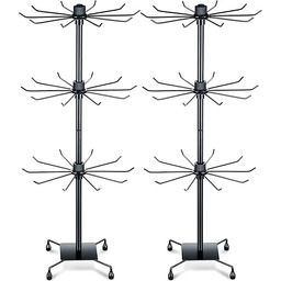 BBTO Obrotowy stojak na biżuterię, 2 szt., 3-poziomowa, metalowa, wisząca wieża na biżuterię z haczykami na kolczyki, naszyjnik, czarny, 60 x 20 cm