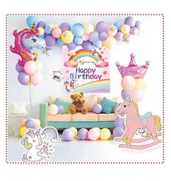 Balony Urodzinowe Zestaw 48Szt Urodziny Jednorożec