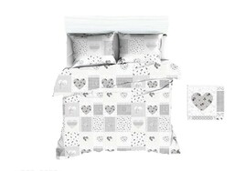 Extrapościel Pościel bawełniana 160x200 1646E biała serca paczłork szary 1108N