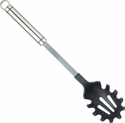 KitchenCraft Professional, Łyżka do Serwowania Spaghetti/Makaronu z Nylonową Główką o Nieprzywierającej Powłoce, Stal Nierdzewna, 35 cm, Kolor Srebrny/Czarny