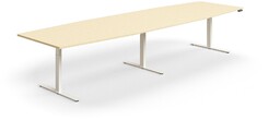 Stół konferencyjny z regulacją wysokości, kształt łodzi, 4000x1200 mm, biała rama, brzoza