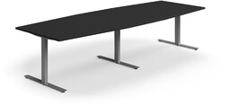 Stół konferencyjny QBUS, kształt łodzi, 3200x1200 mm, rama T, srebrny, czarny