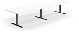 Stół konferencyjny QBUS, kształt łodzi, 4000x1200 mm, rama T, czarny, biały