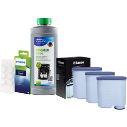 Zestaw Philips Saeco - Filtr Philips Aquaclean CA6903 3szt, Odkamieniacz Aqualogis Verde 500ml, Philips CA6704/10 Tabletki Czyszczące