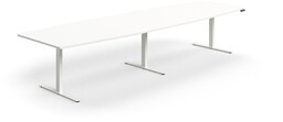Stół konferencyjny z regulacją wysokości, kształt łodzi, 4000x1200 mm, biała rama, biały