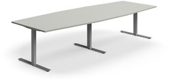 Stół konferencyjny QBUS, kształt łodzi, 3200x1200 mm, rama T, srebrny, jasnoszary
