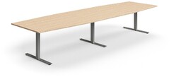Stół konferencyjny QBUS, kształt łodzi, 4000x1200 mm, rama T, srebrny, dąb