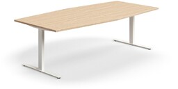 Stół konferencyjny QBUS, kształt łodzi, 2400x1200 mm, rama T, biały, dąb