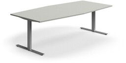 Stół konferencyjny QBUS, kształt łodzi, 2400x1200 mm, rama T, srebrny, jasnoszary